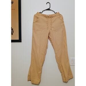 PACT Womens Beige Linen Organic Cotton Pants Tie Waist Relaxed Fit Eco Wear SZ S